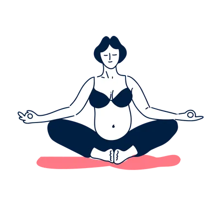 The Pregnant Woman sits in the Lotus Position  Illustration