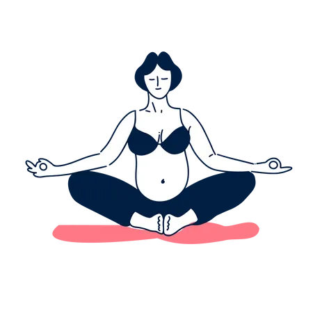 The Pregnant Woman sits in the Lotus Position  Illustration
