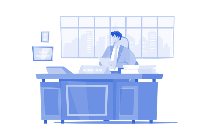 The principal is working in the office  Illustration