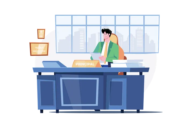 The principal is working in the office  Illustration