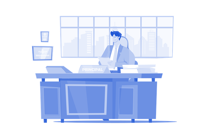 The principal is working in the office  Illustration