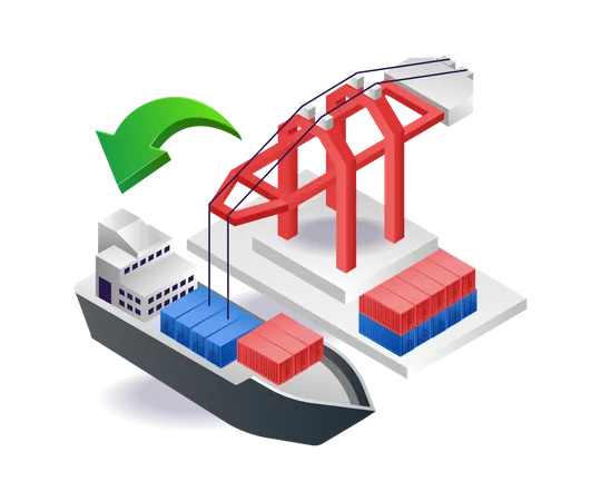 The pulley lifts the goods onto the ship  Illustration