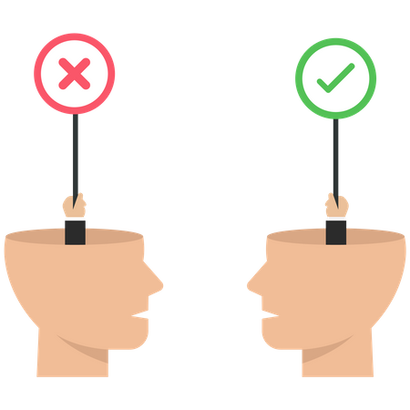 The right sign and wrong sign from a human head  Illustration