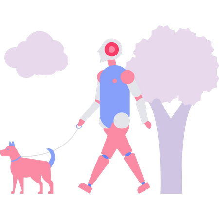 The robot is taking the pet for a walk Illustration