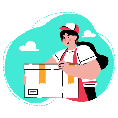 The seller is delivering her goods box  Illustration