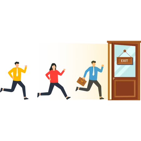 The staff walked towards the exit door  Illustration