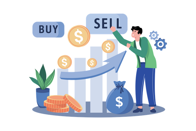 The stock market facilitates buying and selling shares of publicly traded companies  Illustration