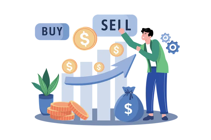 The stock market facilitates buying and selling shares of publicly traded companies  Illustration