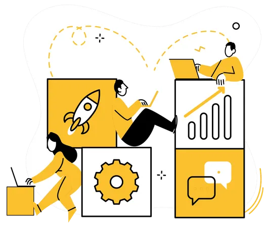 The team collaboration metaphor paints canvas where ideas harmonize for corporate unity  Illustration