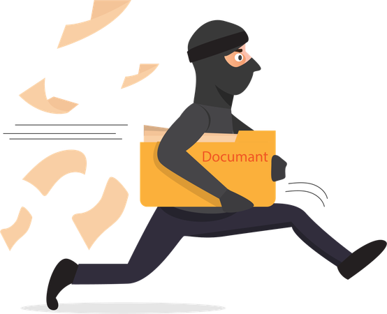 The thief ran away with a folder of documents  Illustration
