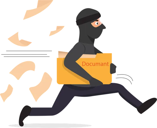 The thief ran away with a folder of documents  Illustration