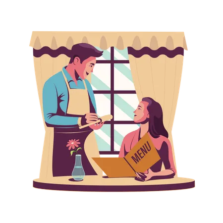 The waiter in the restaurant  Illustration