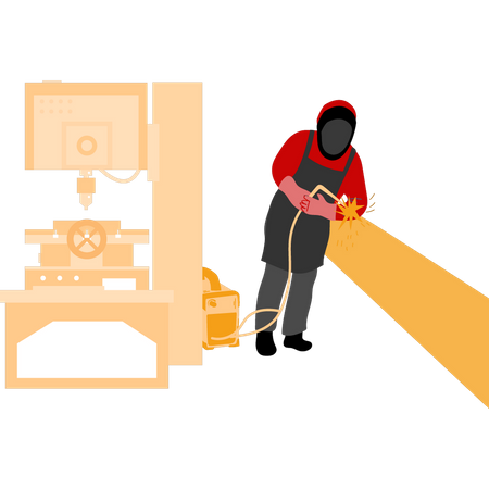 The welder is wearing a protective mask  Illustration