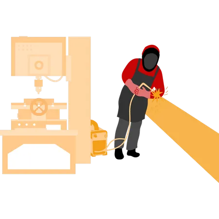 The welder is wearing a protective mask Illustration