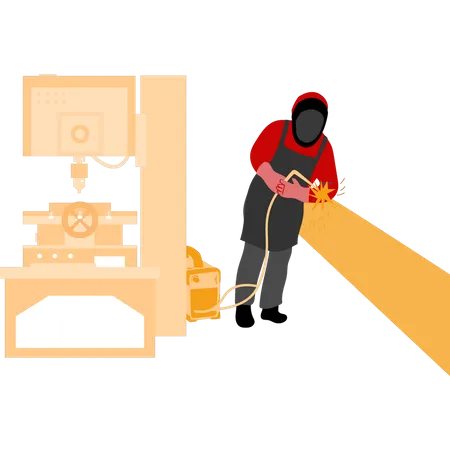 The welder is wearing a protective mask  Illustration