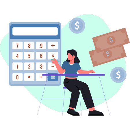The woman is calculating money  Illustration