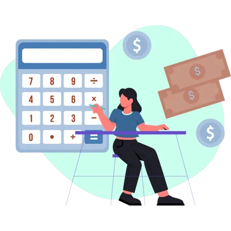 The woman is calculating money  Illustration