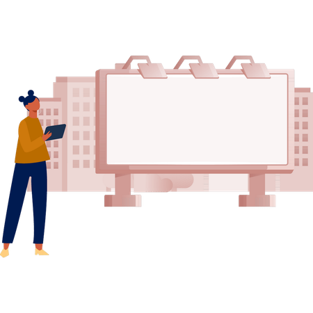 The woman is checking company bill board advertisement  Illustration