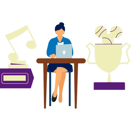 The woman is checking games trophy  Illustration