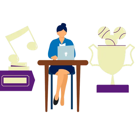 The woman is checking games trophy  Illustration