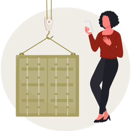 The woman is contact to coordinat for delivery of goods  Illustration