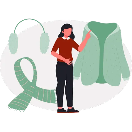 The woman is discuss about over coat  Illustration
