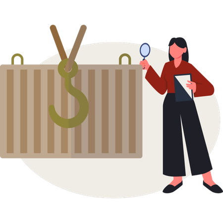 The woman is doing research on export container  Illustration