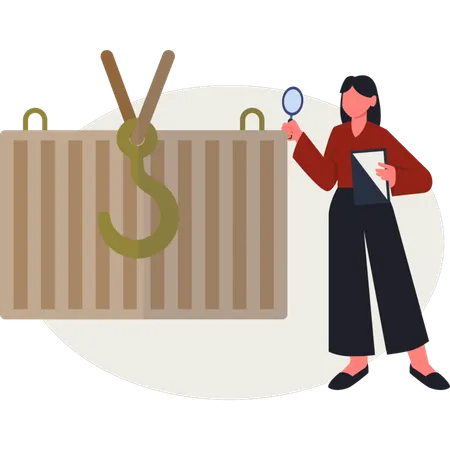 The woman is doing research on export container  Illustration