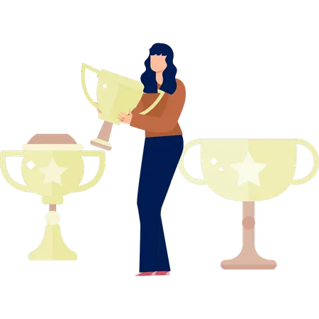 The woman is getting winning cup  Illustration