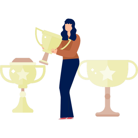 The woman is getting winning cup  Illustration