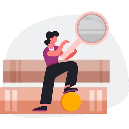 The woman is holding magnifying glass  Illustration