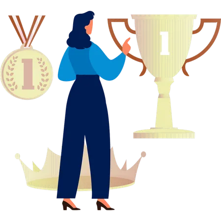 The woman is holding trophy celebration performance  Illustration