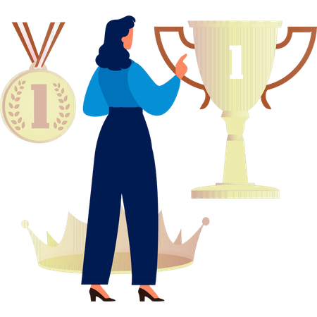 The woman is holding trophy celebration performance  Illustration