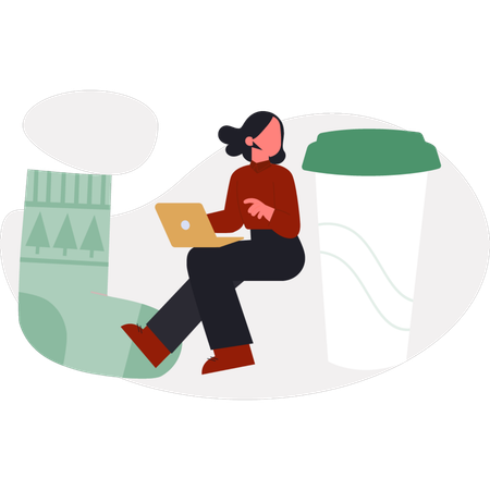 The woman is looking coffee cup  Illustration