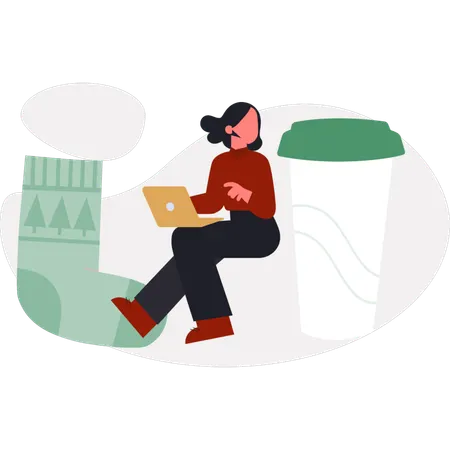 The woman is looking coffee cup  Illustration