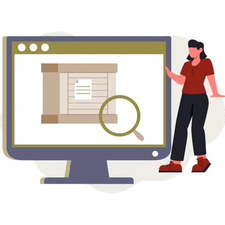 The woman is looking web document  Illustration