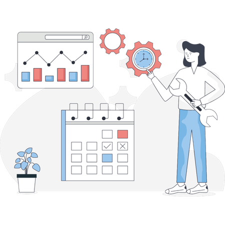 The woman is making business schedule  Illustration