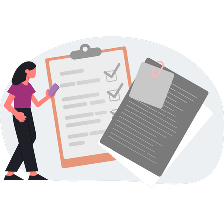 The woman is making check list  Illustration