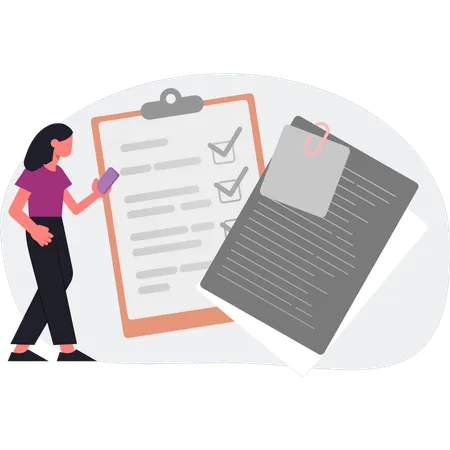 The woman is making check list  Illustration