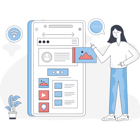 The woman is making UX design  Illustration