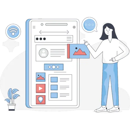 The woman is making UX design  Illustration