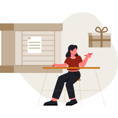 The woman is pointing delivery gift  Illustration