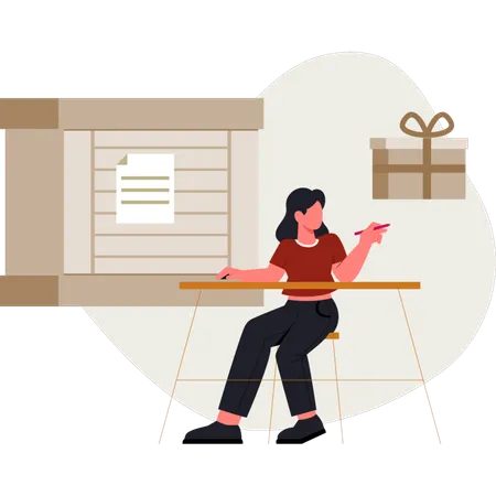 The woman is pointing delivery gift  Illustration