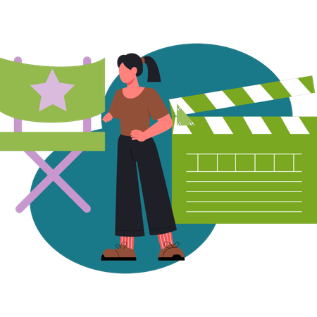 The woman is pointing reel tape  Illustration
