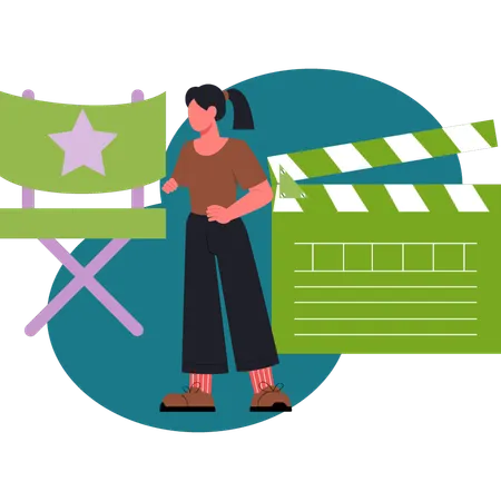 The woman is pointing reel tape  Illustration