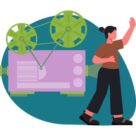 The woman is presenting film projector  Illustration