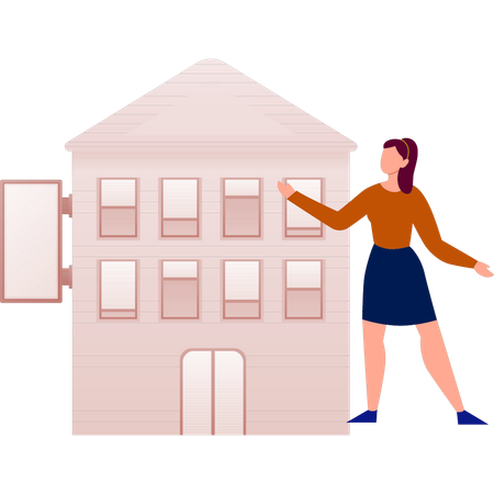 The woman is presenting home advertisement  Illustration