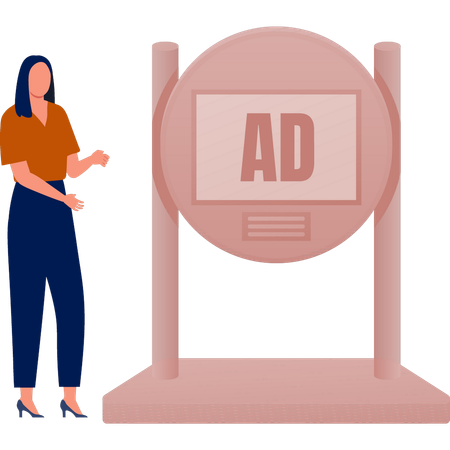 The woman is presenting public bill board  Illustration