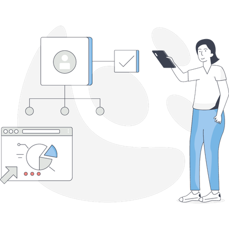 The woman is presenting web pie chart  Illustration
