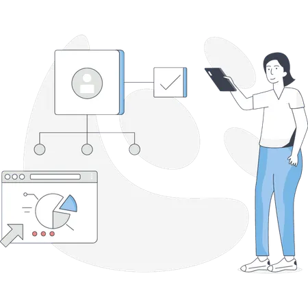The woman is presenting web pie chart  Illustration